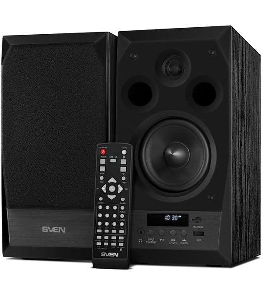 Акустическая система 2.0 SVEN MC-10, чёрный, мощность 2x25Вт (RMS), FM-тюнер, USB/microSD, дисплей, пульт ДУ, Bluetooth SVEN MC-10, чёрный, акустическая система 2.0, мощность 2x25Вт (RMS), FM-тюнер, USB/microSD, дисплей, пульт ДУ, Bluetooth