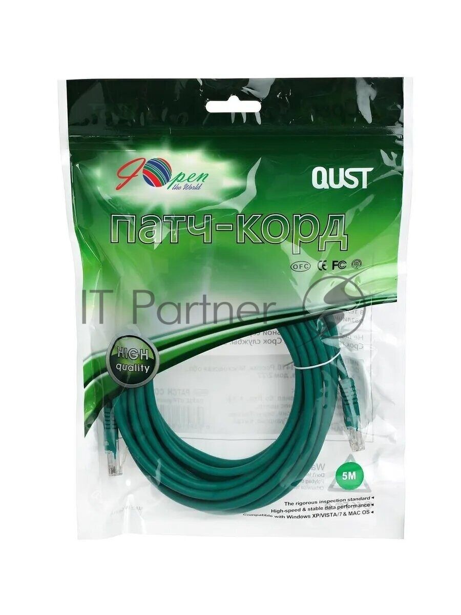 Патч-корд литой Aopen/Qust UTP кат.5е 5м зеленый