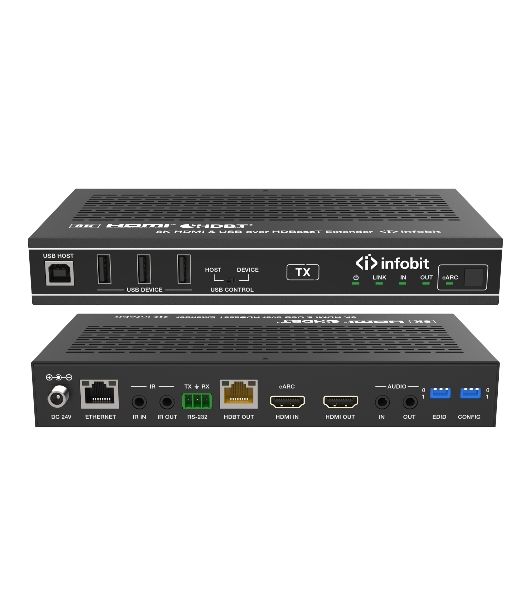 Удлинитель сигнала HDMI, USB Infobit iTrans E90U8K разрешение 8К/30, USB 2.0 до 90 метров, eARC