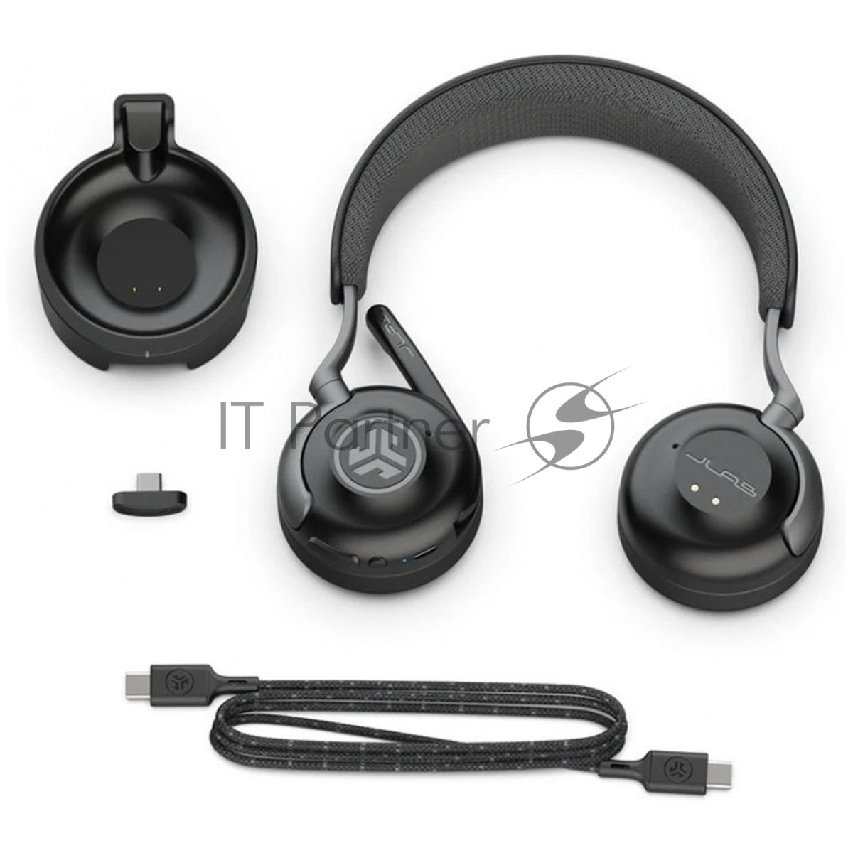 Гарнитура JLab Epic Work ANC Wireless Duo with Stand чёрный, беспроводная, Bluetooth/радиоканал/USB-C, ANC (шумоподавление), до 9 м, в комплекте подставка