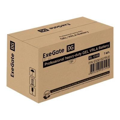 Гелевая аккумуляторная батарея ExeGate EL 12-65-М6 (12V 65Ah, болт М6)