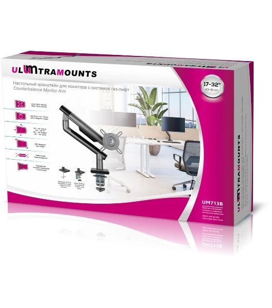 Кронштейн для мониторов Ultramounts UM713B черный 17"-32" макс.9кг крепление к столешнице поворот и наклон