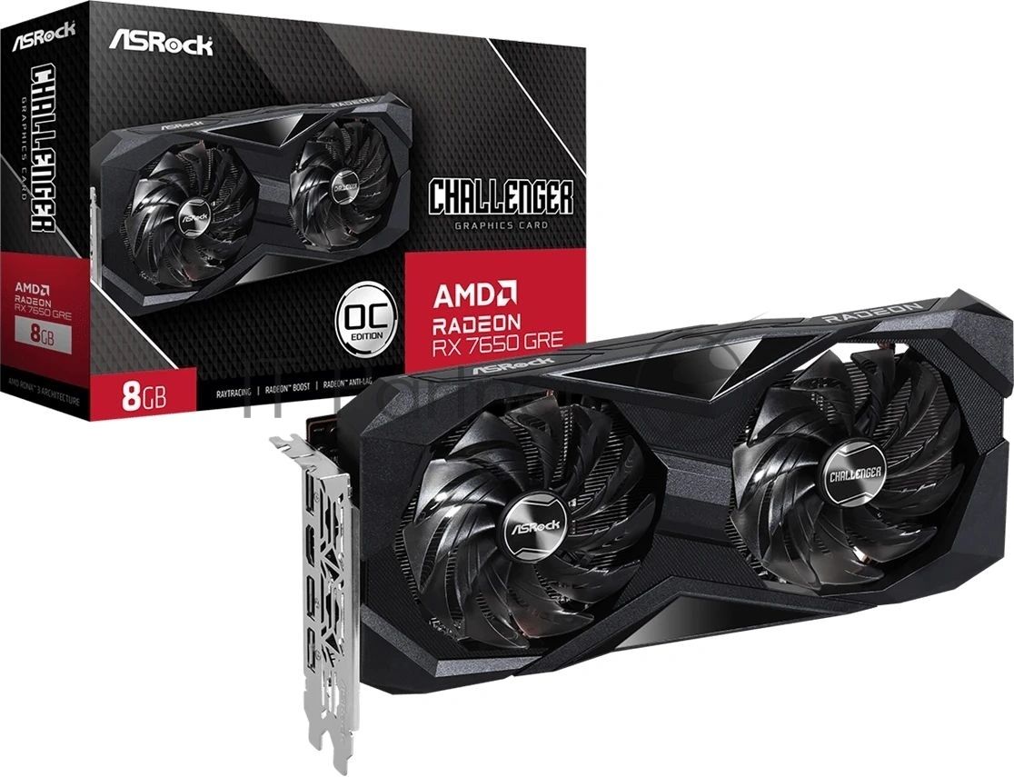 Видеокарта ASRock AMD Radeon RX 7650 GRE Challenger SE OC, 8 GB GDDR6, 128 bit, 3xDisplayPort, HDMI, GPU 1845 MHz