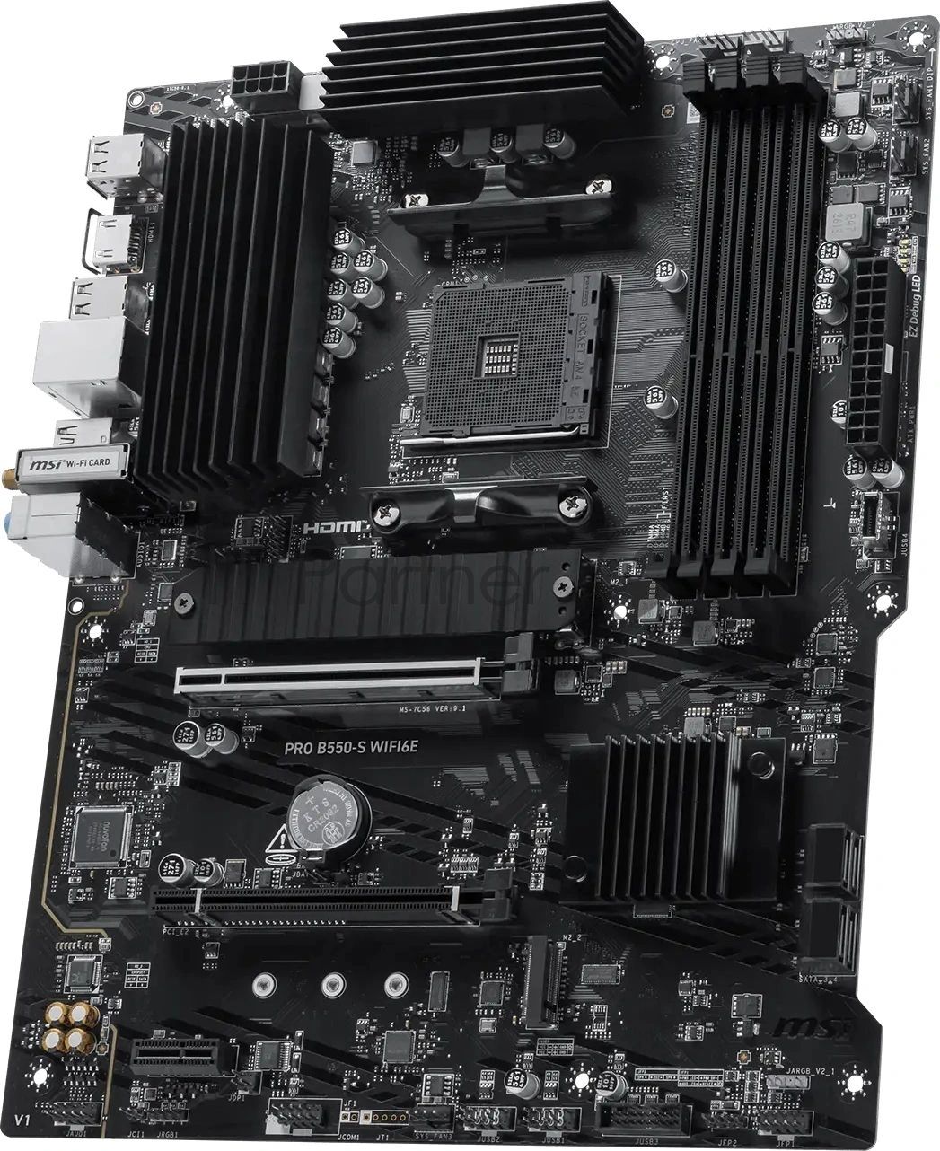 Материнская плата MSI PRO B550-S WIFI6E, AM4, AMD B550, 4xDDR4, 4xSATA, 2xM.2 PCIe, 1xHDMI, 1x 1Gb LAN, 8xUSB (4xUSB 2.0, 2xUSB 3.2 Gen1, 1xUSB 3.2 Gen2 Type-A, 1xUSB 3.2 Gen2 Type-C), 3x3.5 мм, 7.1, ATX