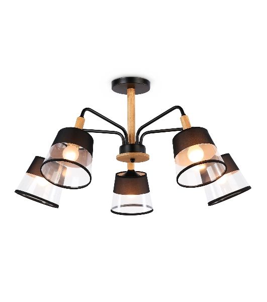 Светильник Ambrella light TR4741/5 BK/LW черный/светлое дерево E27/5 max 40W D760*350