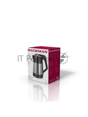 Чайник электрический BACKMAN BM-TEA 727 2,3 л, 2200 Вт, серебристый/черный