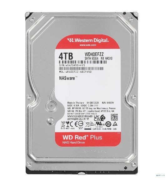 Жесткий диск HDD WD SATA3 4Tb NAS Red Plus 5400 128Mb 1 year warranty (replacement WD40EFZX, WD40EFAX)