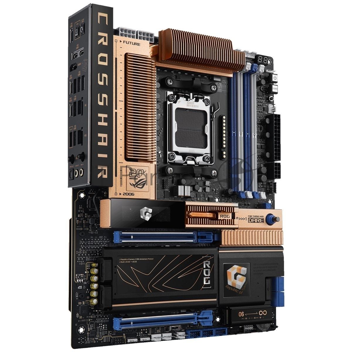 Материнская плата ASUS ROG CROSSHAIR 2006, AM5, AMD X870E, 4xDDR5, 4xSATA 6Gb/s, 5xM.2, 2xPCIe 5.0 x16, 1xHDMI, 1x 10Gb LAN + 1x 5Gb LAN, 2xUSB4 Type-C + 6xUSB 3.2 Gen2 Type-A + 3xUSB 3.2 Gen2 Type-C, 2x3.5 мм, 7.1, ATX