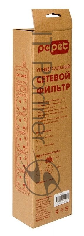 Сетевой фильтр PC Pet AP01006-1.8-GR 1.8 м, 5 розеток, серый
