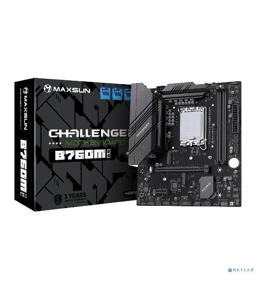 Материнская плата Maxsun MS-Challenger B760M D4 WIFI (Socket 1700, mATX, 2*DDR4(64b), DP/HDMI, 3*SATA3, 2*M.2, 1xPCI-E x16 /1xPCI-E x1, 2*USB 2.0, 4*USB 3.2 GEN1, LAN 1*1G, Bluetooth 5.2, Wi-Fi 802.11ax, RTL)