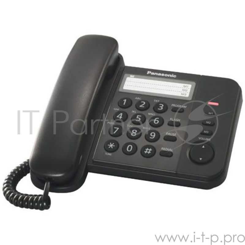 Телефон проводной Panasonic KX-TS2352RUB черный индикатор вызова,порт для доп. телеф. оборуд.,4 уровня громкости звонка