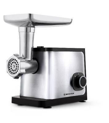 Мясорубка электрическая BRAYER BR1615 черный/серебристый, 1800 Вт, 1.5 кг/мин, реверс, защита от перегрузки, насадки - 4