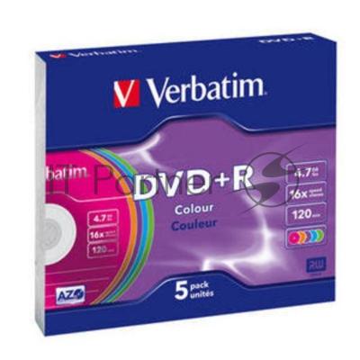 Диск DVD+R Verbatim 4.7Gb 16x Slim case (5шт) Color (43556)