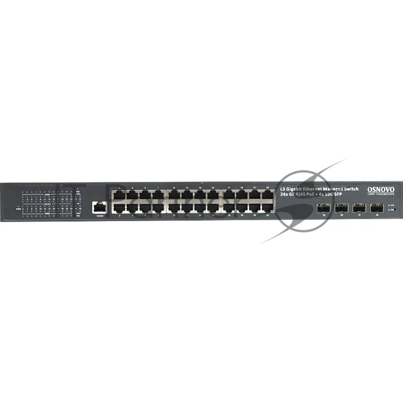 Гигабитный L3 PoE коммутатор на 28 портов, 24 *10/100/1000 Base-T PoE, 4*10G SFP+ Uplink, PoE на порт до 30W, суммарно до 400W OSNOVO