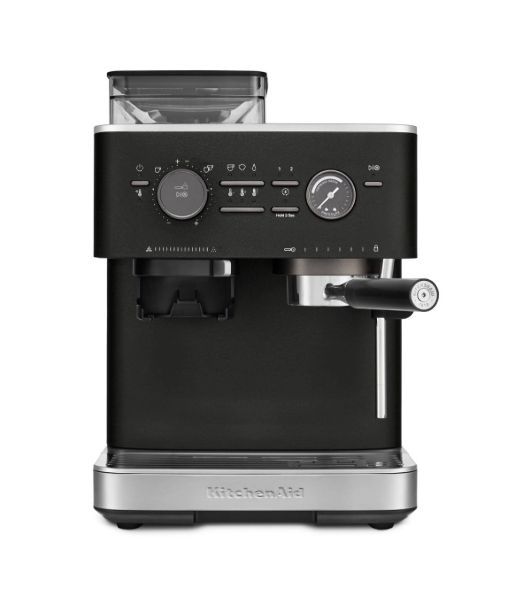 Полуавтоматическая кофемашина KitchenAid 5KES6551EBK, давление 15 бар, 15 уровней помола, объем резервуара для воды 2.5 л, автоматический капучинатор, одновременное приготовление двух чашек, индикатор наличия зерен, индикация уровня воды, черный чугун