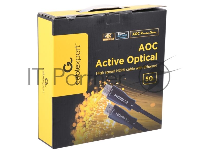 Активный оптический кабель Cablexpert HDMI, 50м, v2.0, 19M/19M, AOC Premium Series, позол.разъемы, экран, коробка