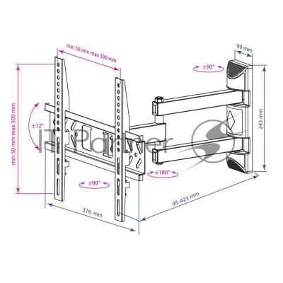 Кронштейн для телевизора Kromax PIXIS-XS черный 22"-55" макс.30кг настенный поворотно-выдвижной и наклонный
