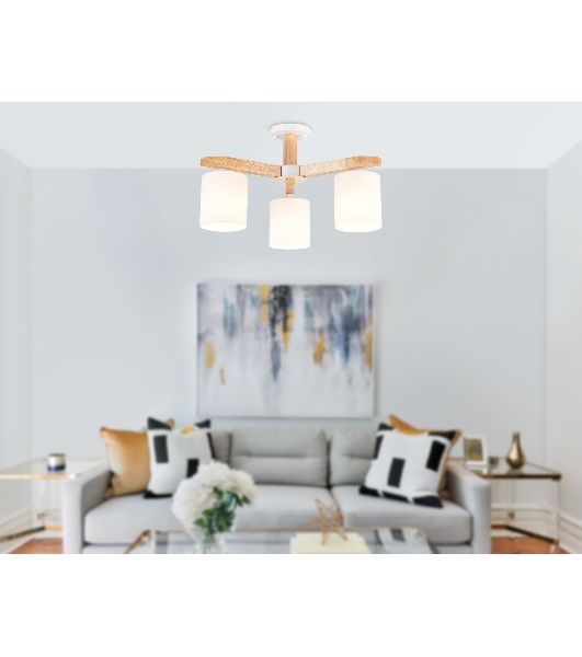 Светильник Ambrella light TR83112/3 WH/LW белый/светлое дерево E27/3 max 40W D580*320