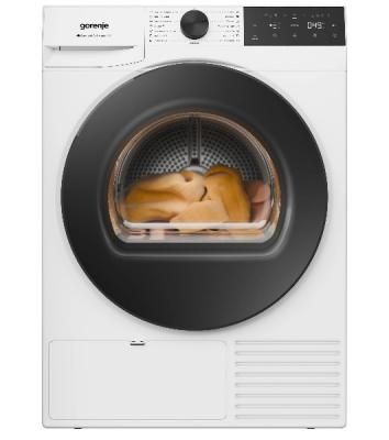 Сушильная машина Gorenje DG48D, отдельностоящая, ВхШхГ 850х600х625 мм, загрузка 8 кг, 15 программ, конденсационная сушка с тепловым насосом, поворотное/сенсорное управление, цифровой дисплей, Wi-Fi, датчик влажности белья, функция TwinAir, половинная загр