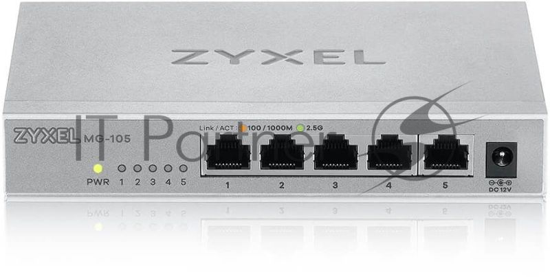 Коммутатор мультигигабитный Zyxel MG-105, 5x1/2,5GE, настольный, бесшумный