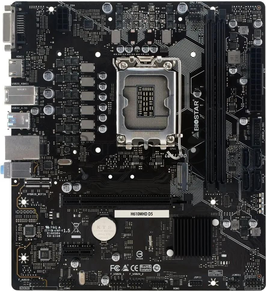 Материнская плата Biostar H610MHD D5, LGA1700, Intel H610, 2xDDR5, 4xSATA, 1xM.2, 1xPCIe 4.0 x16, HDMI, DVI-D, 1x1Gb LAN, 3x3.5 мм, 7.1, microATX