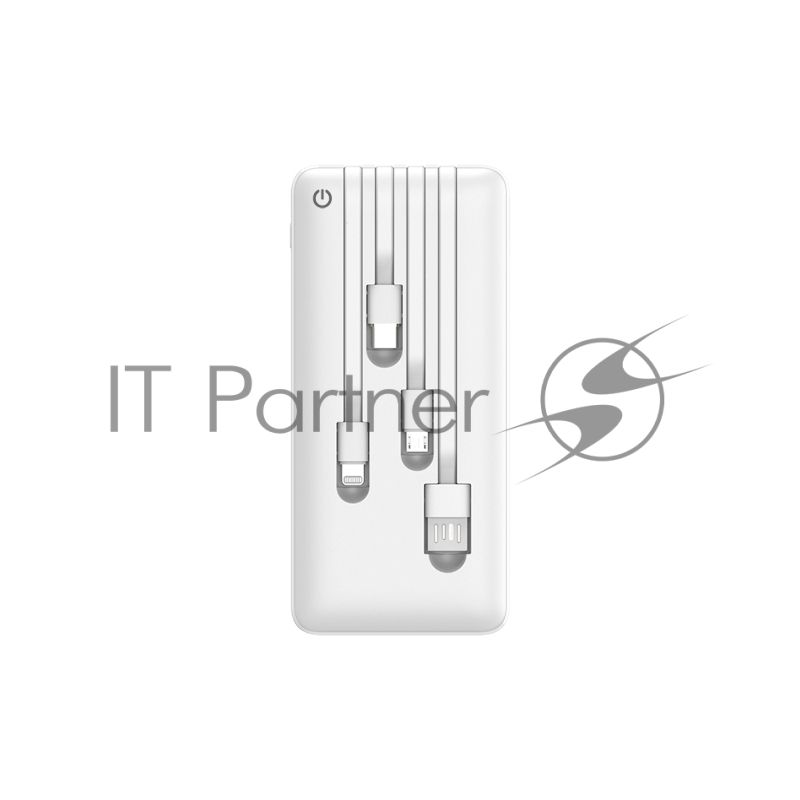 Портативный аккумулятор Powerbank Perfeo ABSOLUTE 10000mah In Micro usb,USB/Out USB,Micro usb,Type-C,Lightning, 2.1А/белый (PF_B4879)