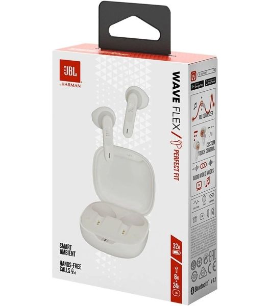 Наушники TWS JBL Wave Flex белый, вкладыши, Bluetooth, быстрая зарядка, до 8 ч