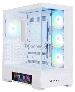 Компьютерный корпус ZALMAN P40 DS, ATX, белый, WINDOW, 9.1-inch LCD screen, 2xCombo(2.5” or 3.5”), 1x2.5”, 1xUSB TYPE-C, 2xUSB 3.0, SIDE 3x120мм ARGb, REAR 1x120мм ARGb