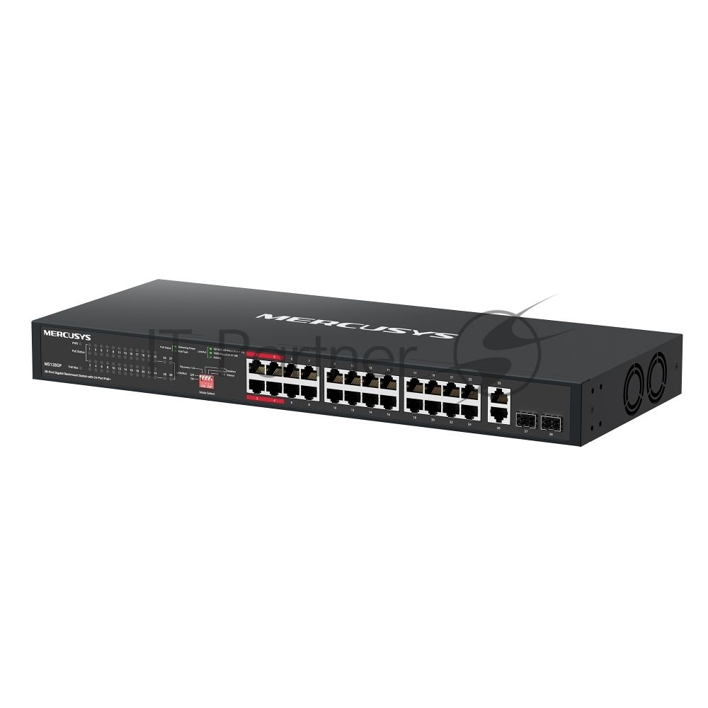 Коммутатор Mercusys MS128GP, 24×1 Гбит/с PoE + 2×1 Гбит/с + 2×1 Гбит/с SFP, неуправляемый