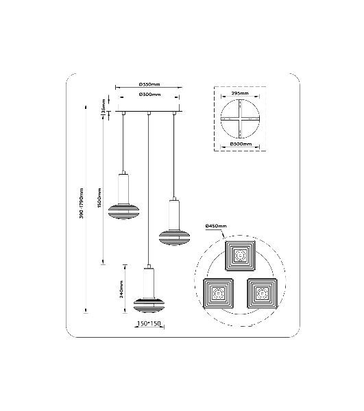 Подвесной светодиодный светильник Ambrella light LH31011/3 BS/TI латунь/янтарь 35W 3000K D450*1790