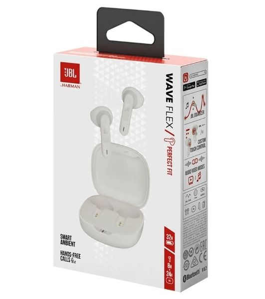 Наушники TWS JBL Wave Flex белый, вкладыши, Bluetooth, быстрая зарядка, до 8 ч