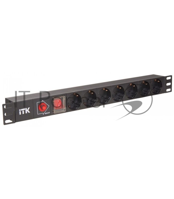 Блок розеток ITK PDU 7 розеток DIN49440 (нем. cтанд.) с LED выключателем, 1U, шнур 2м вилка DIN49441 (нем. станд.), профиль из ПВХ, черный
