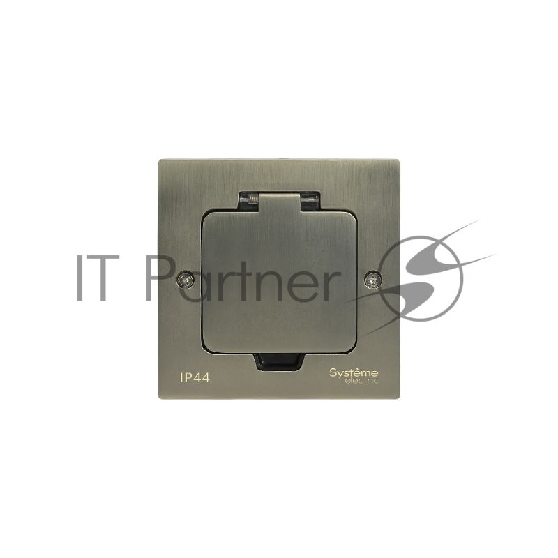Лючок с розеткой 2К+З, 16А/250В, IP44 с монтажной коробкой для стены, фальшпола, стола Никель, тип MDK21 MultiDesk Systeme Electric (кратно 1)
