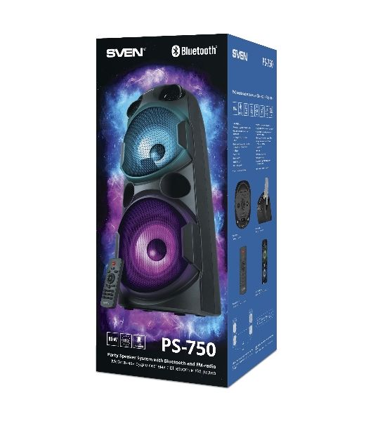 Колонка АС SVEN PS-750, черный (80 Вт, TWS, Bluetooth, FM, USB, microSD, LED-дисплей, 2х4400мА*ч)