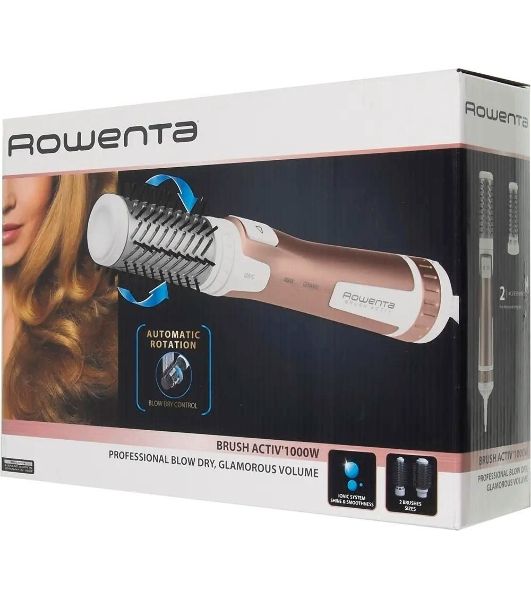 Фен-щетка Rowenta Brush Activ Compact CF9520F0 белый/золотой, 1000 Вт, ионизация, 40/50 мм