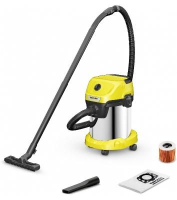Строительный пылесос Karcher WD 3 S V-17/4/20 желтый, 1000 Вт, уборка сухая/сбор воды, пылесборник мешок/контейнер, 17 л