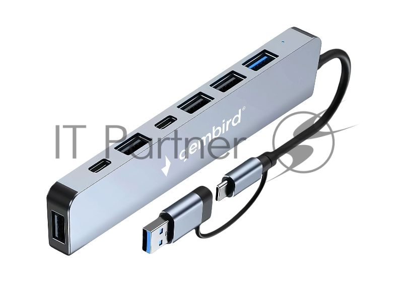 Разветвитель USB3.0/2.0 Gembird UHB-C445, USB3.0, 4хUSB2.0, Type-C, с доп.питанием (порт Type-C), кабель Type-C/USB 17см, алюминий, коробка