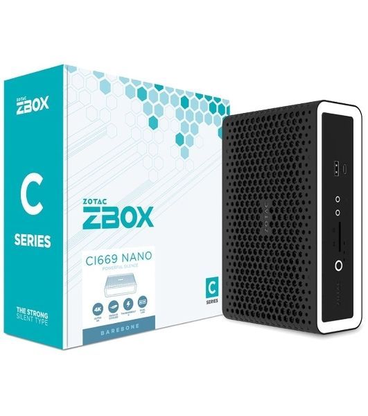 Платформа системного блока с ЦПУ Zotac ZOTAC ZBOX NANO, SFF, FANLESS, i7-1355U, 2 DDR5 SO-DIMM, M.2 SSD, 2.5"; SATAIII BAY, 2 GLAN, WIFI, BT, USBDRV, DP/HDMI, EU+UK PLUG