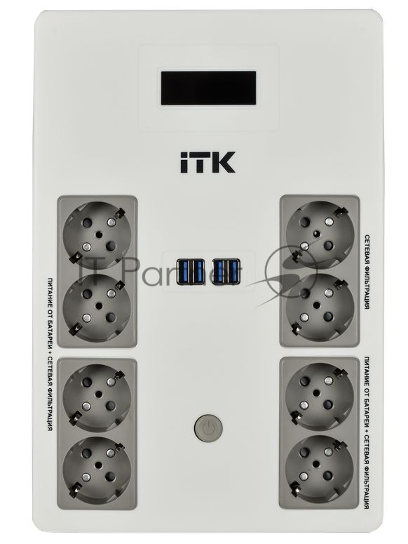 Источник бесперебойного питания ITK Electra EST8-1000VA-1-001-L / 1000 ВА / 600 Вт / 8 x CEE 7 (евророзетка)