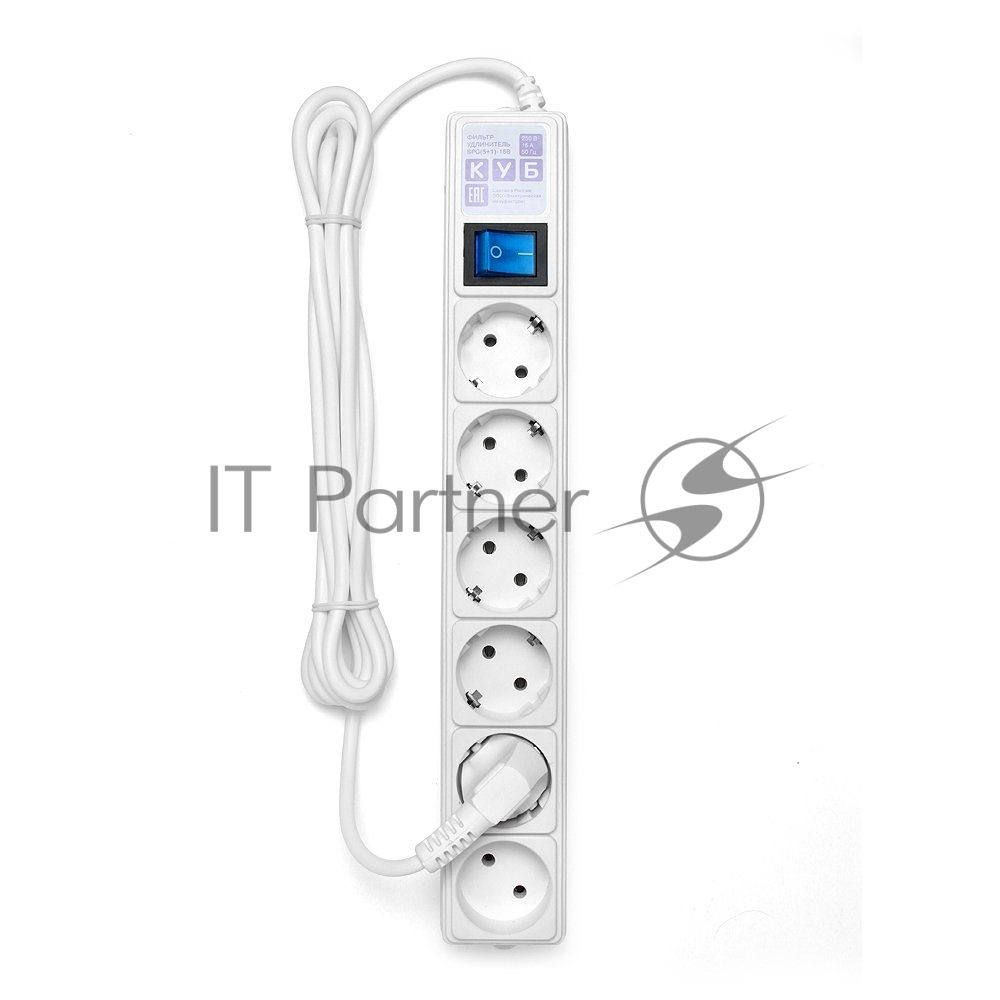 Фильтр-удлинитель Power Cube 3,0 м 6 розеток (белый) 16А/3,5кВт