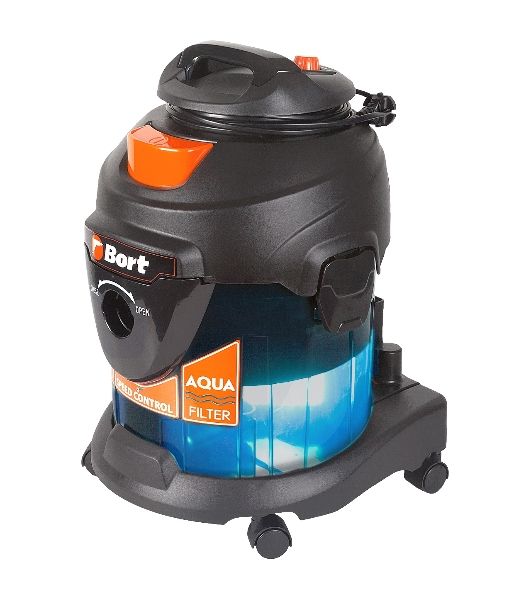 Строительный пылесос Bort BSS-1415-Aqua черный/синий, 200/1400 Вт, уборка сухая/влажная, пылесборник мешок/контейнер, 15 л