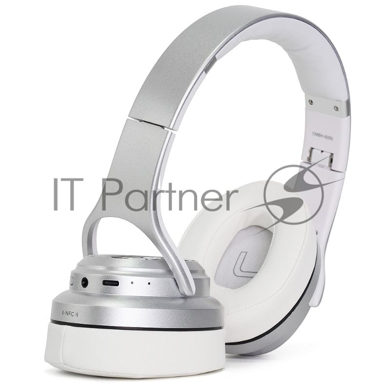Беспроводные/проводные наушники Crown CMBH-5050 серебристый, накладные, Bluetooth + проводной, складная конструкция, до 10 ч