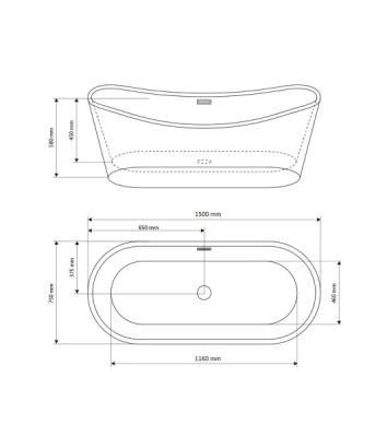 Ванна отдельностоящая акриловая BAU Omega 1500x750 белая, в комплекте со сливом-переливом