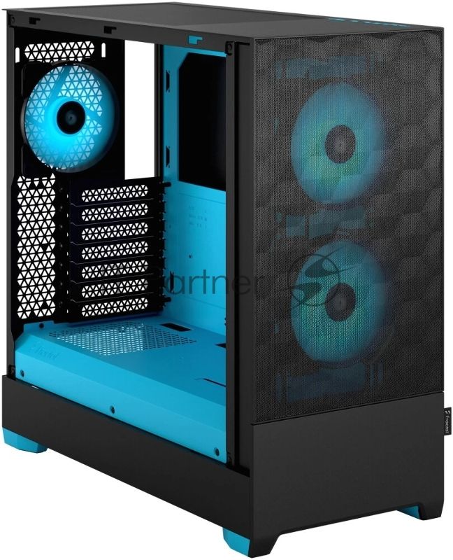 Компьютерный корпус без блока питания Fractal Design Pop Air RGb Cyan Core TG Clear Tint, Midi-Tower, 3x120мм RGb, 2xUSB-A 3.2 ATX, mATX, mITX черный/циан