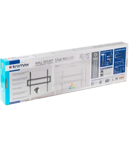 Кронштейн для телевизора Kromax STAR PRO-111 черный, 55"-100" макс. 103 кг, настенный, фиксированный