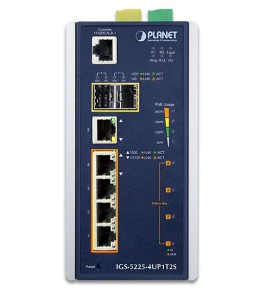 Коммутатор PLANET IGS-5225-4UP1T2S, 4×1 Гбит/с PoE++ + 1×1 Гбит/с + 2×2.5 Гбит/с SFP, управляемый