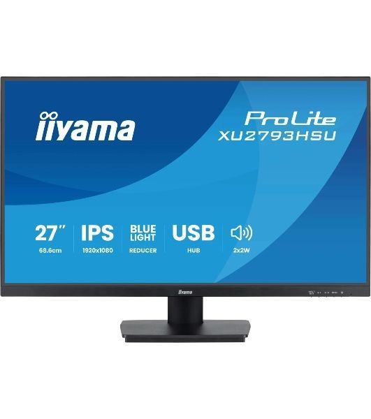 Монитор 27" Iiyama ProLite XU2793HSU-B7 IPS 1920x1080, 100 Гц, 1 мс, 16:9, 300 кд/м², HDMI 2.0, DP 1.2, 3.5 Jack, USB Hub (2x USB 2.0), динамики (2x2 Вт), Adaptive-Sync, черный