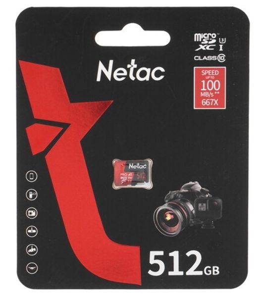 Флеш карта NeTac P500 Extreme Pro MicroSDXC 512Gb V30/A1/C10 up to 100Mb/s