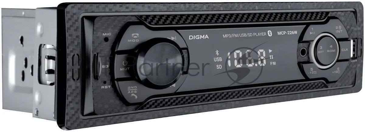 Автомагнитола Digma MCP-226W, 1 DIN, USB Type-A, AUX