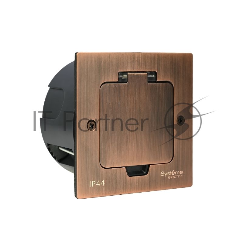 MultiDesk Лючок с розеткой 2К+З, 16А/250В, IP44 с монтажной коробкой для стены, фальшпола, стола Медь, тип MDK21 | MDK21102CA | SE